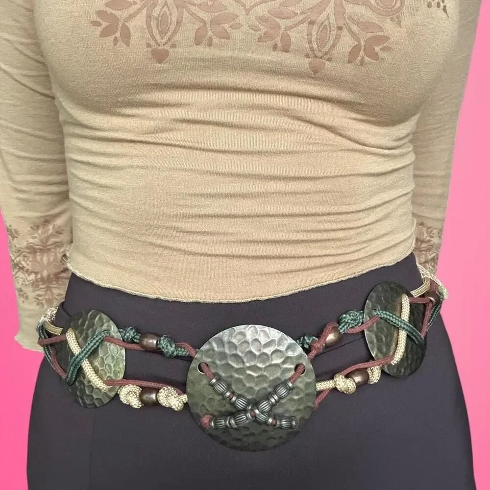 vintage 90s hammered brass rope belt festival fairycore